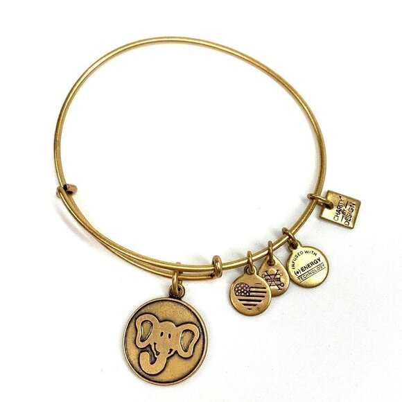 Alex and Ani Elephant Charm Bracelet Gold Finish - Expands 2"- 3.5" - Picture 1 of 2